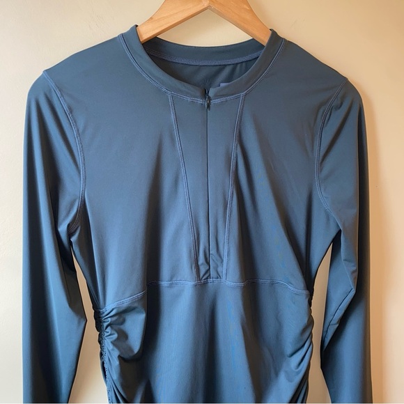 Athleta Women Drawstring Ruched 1/2 Zip Long Sleeve Rashguard Swim Top Medium - Picture 2 of 14